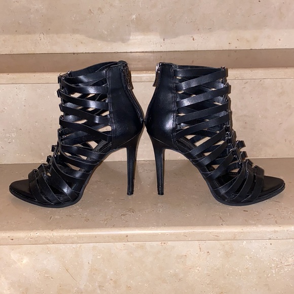 BCBGeneration Black Leather Zipper High Rise Heels - Picture 1 of 9